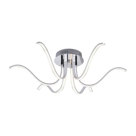 LED ceiling light, 6-headed, chrome, 67x67 cm, filigree light arms
