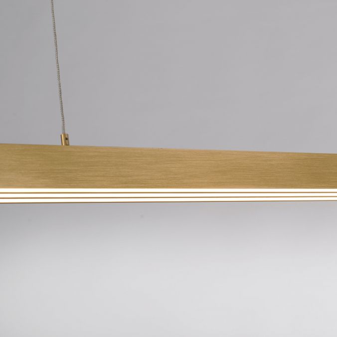 LED pendant lamp, matt brass, linear, filigree design, touch dimmer