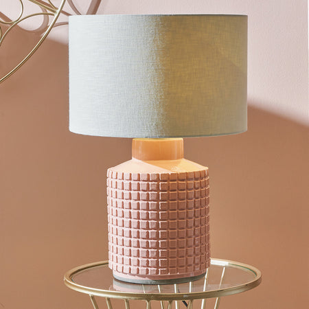 Malone Textured Apricot Squares Design Stoneware Table Lamp