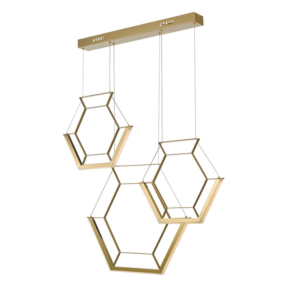 Hexagon 3 Light Pendant Gold LED