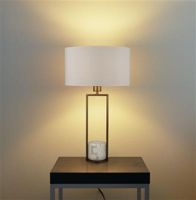 Claire Gold Table Lamp With White Marble Base And White Drum Shade