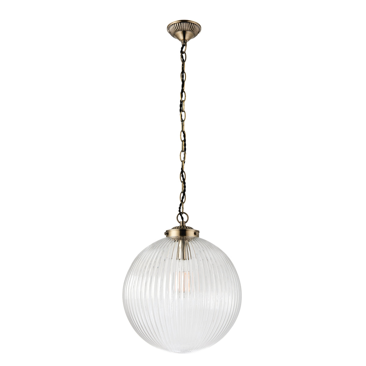 Brydon 1lt Pendant Antique brass plate & clear ribbed glass